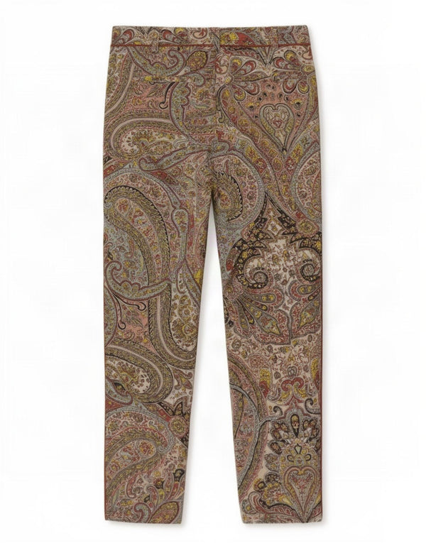 Sisley Womens Slim Cropped Trousers IT 42 Medium W32 L26 Green Paisley