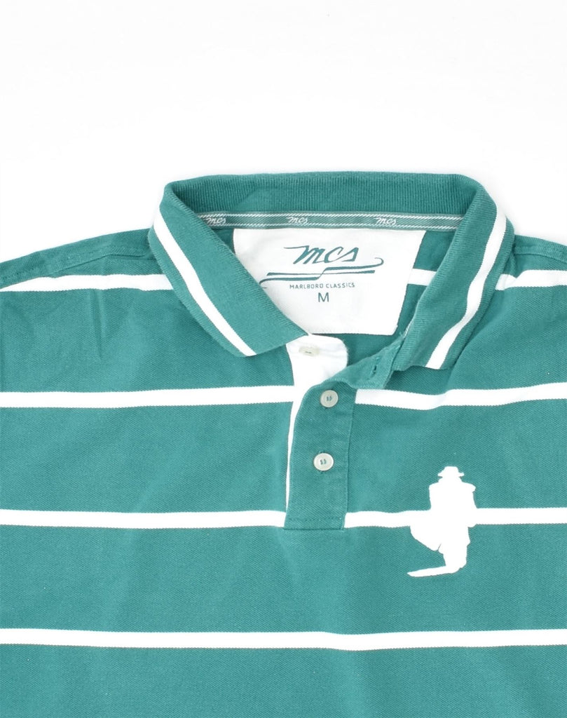 MARLBORO CLASSICS Mens Polo Shirt Medium Green Striped Cotton | Vintage Marlboro Classics | Thrift | Second-Hand Marlboro Classics | Used Clothing | Messina Hembry 