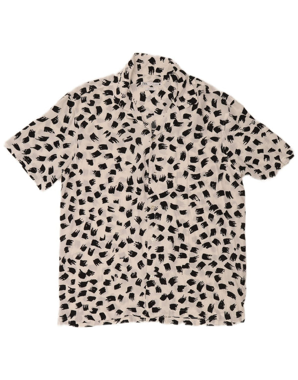 Zara Mens Short Sleeve Regular Fit Shirt Large White Flecked Viscose
