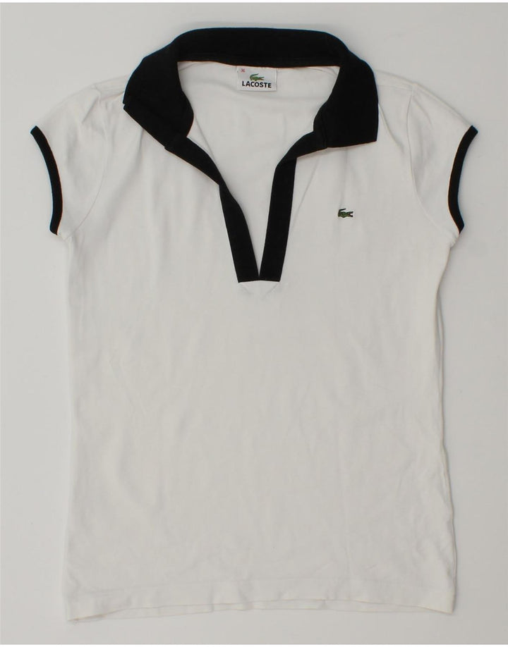Lacoste Womens Rugby Polo Shirt EU 36 Small White Colourblock Cotton