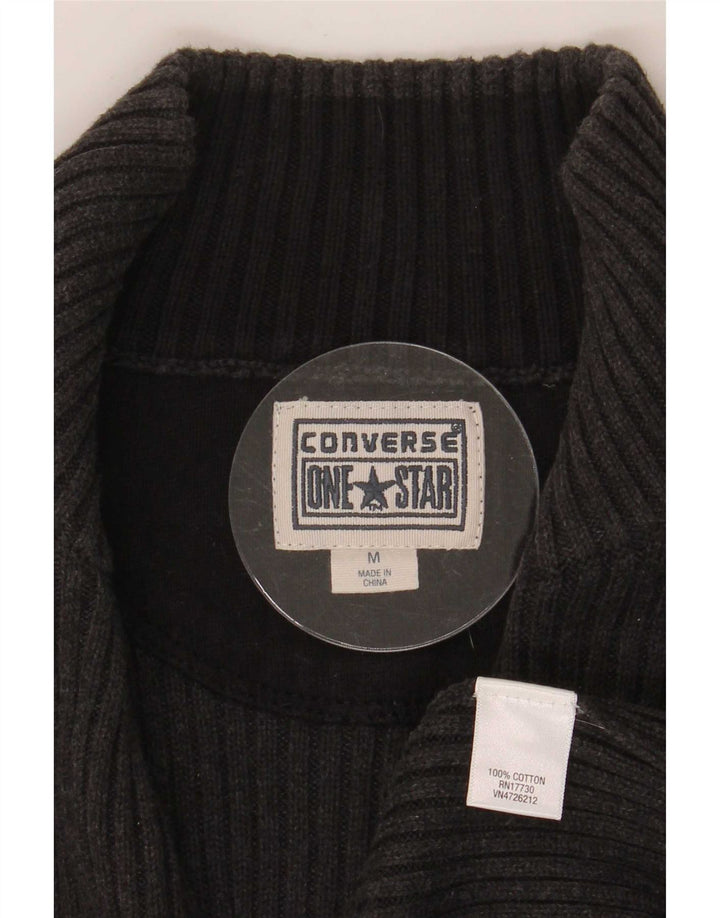 Converse Mens Zip Neck Jumper Sweater Medium Grey Cotton