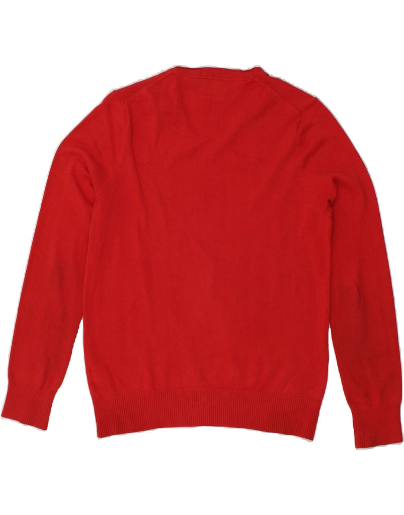 TOMMY HILFIGER Mens V-Neck Jumper Sweater Medium Red Cotton | Vintage Tommy Hilfiger | Thrift | Second-Hand Tommy Hilfiger | Used Clothing | Messina Hembry 