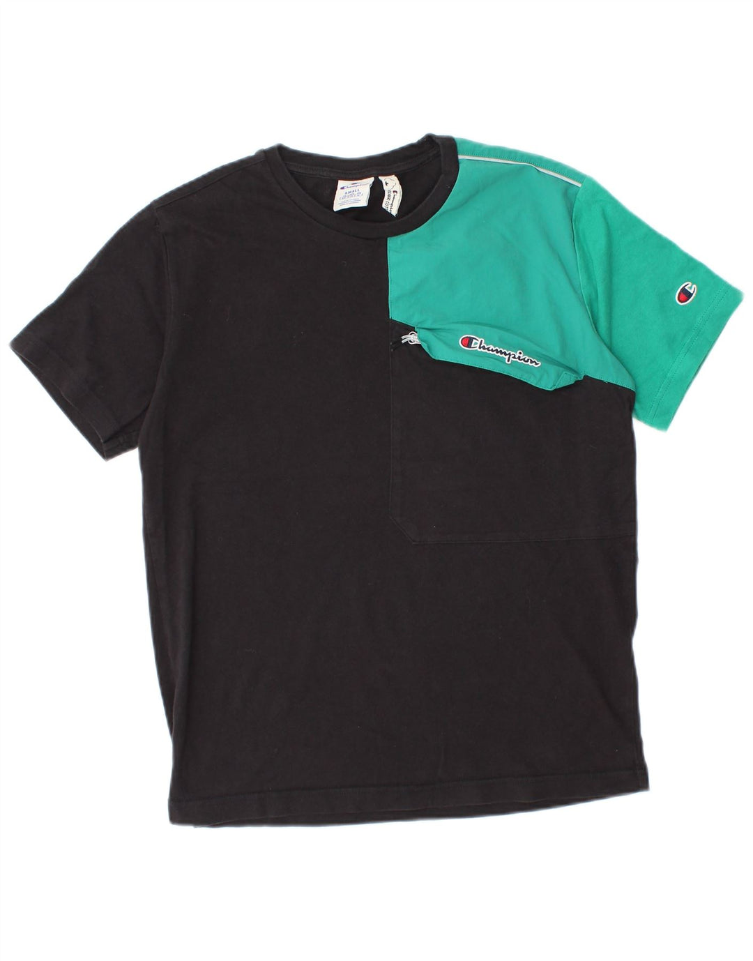 Champion Mens T-Shirt Top Small Black Colourblock Cotton