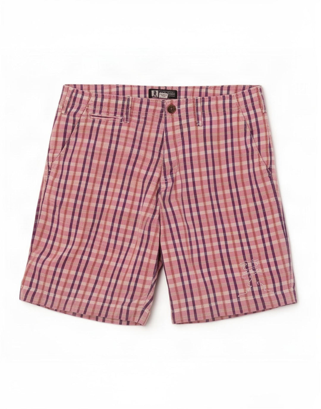 Pickwick Mens Chino Shorts Medium W31 Pink Check Cotton