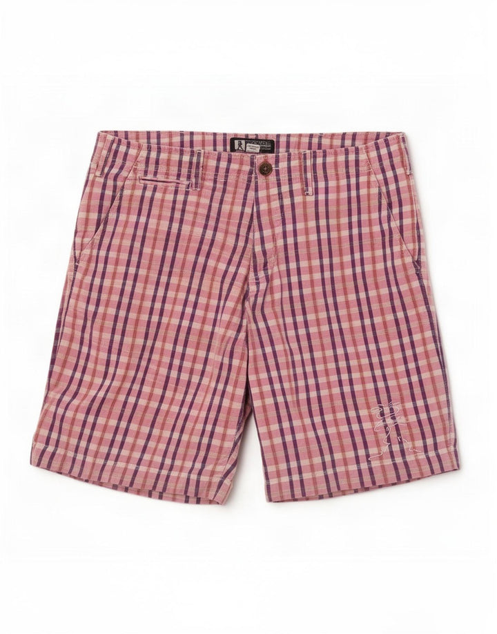 Pickwick Mens Chino Shorts Medium W31 Pink Check Cotton