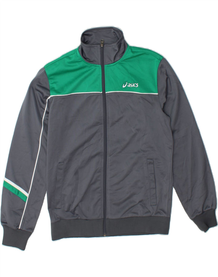 ASICS Mens Tracksuit Top Jacket Small Grey Colourblock Polyester Vintage Asics and Second-Hand Asics from Messina Hembry 