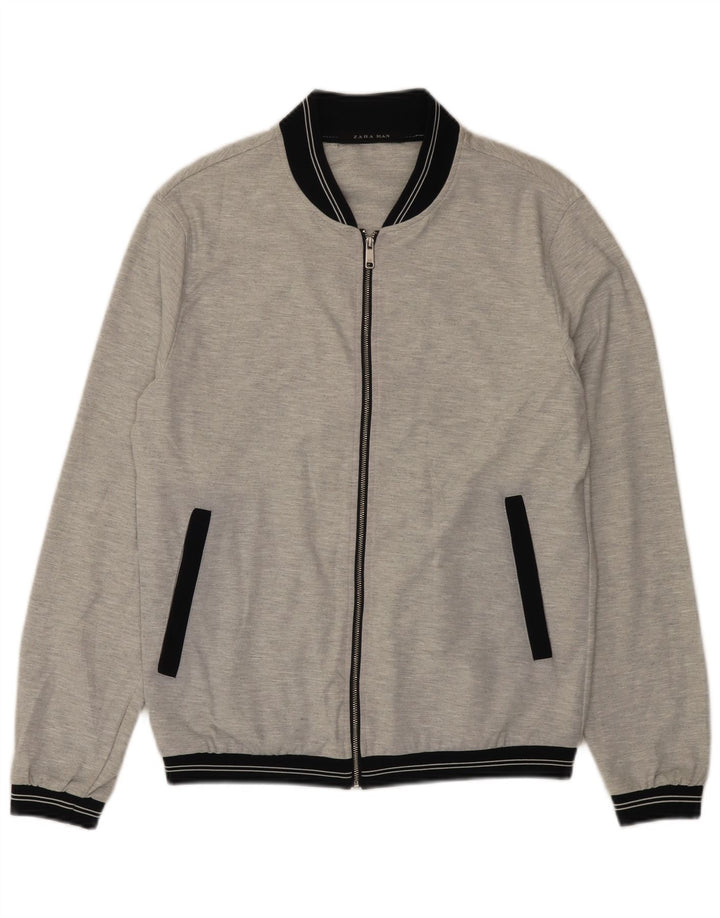 Zara Mens Tracksuit Top Jacket Small Grey Flecked Polyester