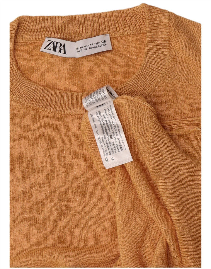 Zara Womens Crew Neck Jumper Sweater UK 12 Medium Orange Viscose