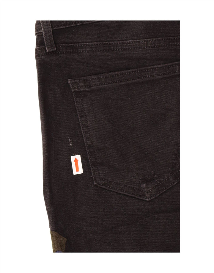 Zara Womens Graphic Denim Shorts EU 38 Small W28  Black Floral Bohemian