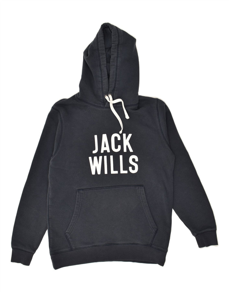 JACK WILLS Mens Graphic Hoodie Jumper Small Navy Blue Cotton | Vintage Jack Wills | Thrift | Second-Hand Jack Wills | Used Clothing | Messina Hembry 