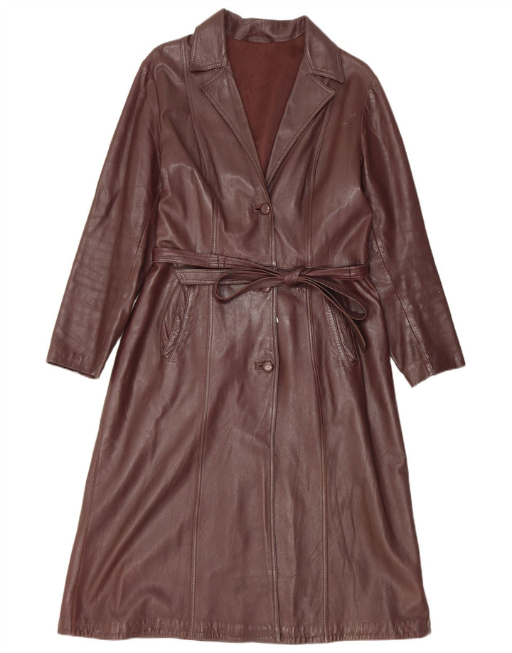 Vintage Womens Leather Coat UK 14 Medium Burgundy Leather