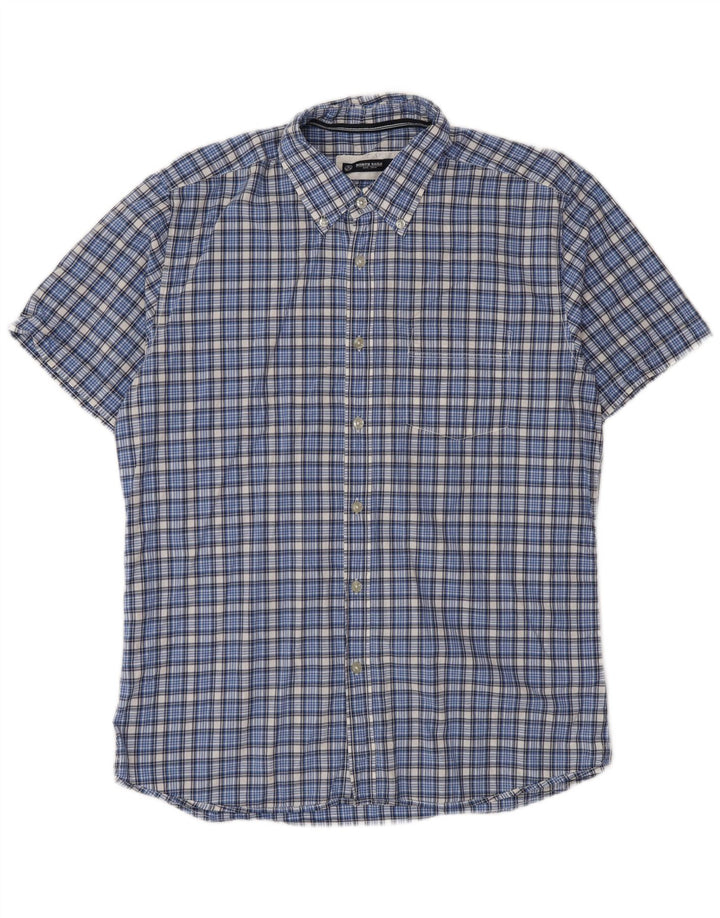 North Sails Mens Short Sleeve Shirt Large Blue Check Cotton