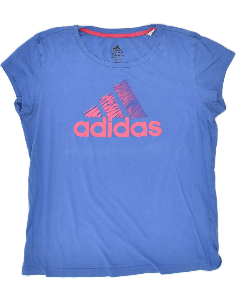ADIDAS Womens Graphic T-Shirt Top UK 12/14 Medium Blue Cotton | Vintage Adidas | Thrift | Second-Hand Adidas | Used Clothing | Messina Hembry 