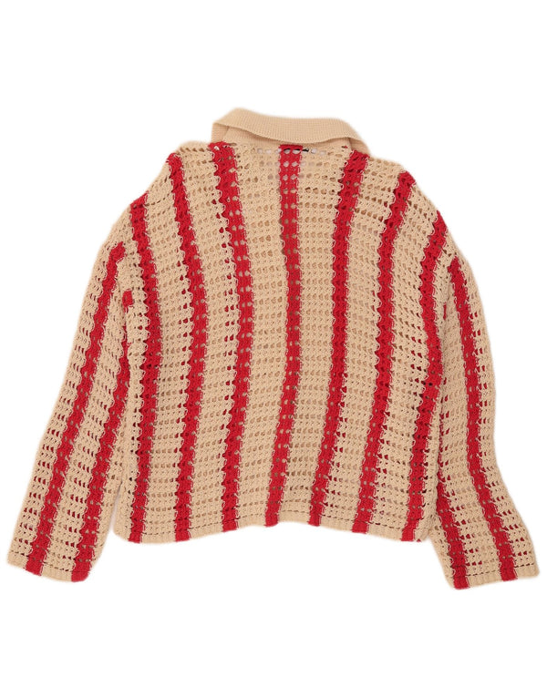Zara Womens Oversized Crochet Cardigan Sweater UK 10 Small Beige Striped