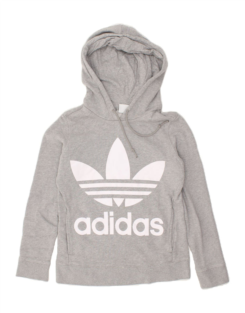 ADIDAS Womens Graphic Hoodie Jumper UK 4 XS Grey Cotton | Vintage Adidas | Thrift | Second-Hand Adidas | Used Clothing | Messina Hembry 