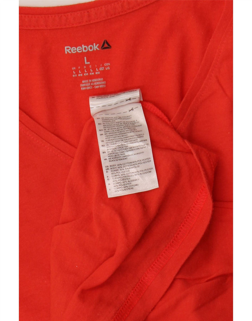 REEBOK Womens Graphic T-Shirt Top UK 16/18 Large Red Cotton Vintage Reebok and Second-Hand Reebok from Messina Hembry 