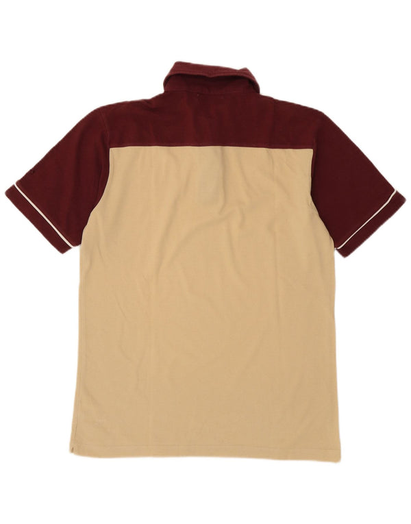 Asics Mens Polo Shirt Medium Beige Colourblock Cotton