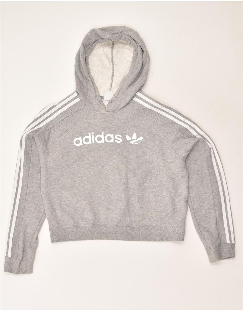 ADIDAS Womens Oversized Crop Hoodie Jumper UK 6 Small  Grey Cotton | Vintage Adidas | Thrift | Second-Hand Adidas | Used Clothing | Messina Hembry 