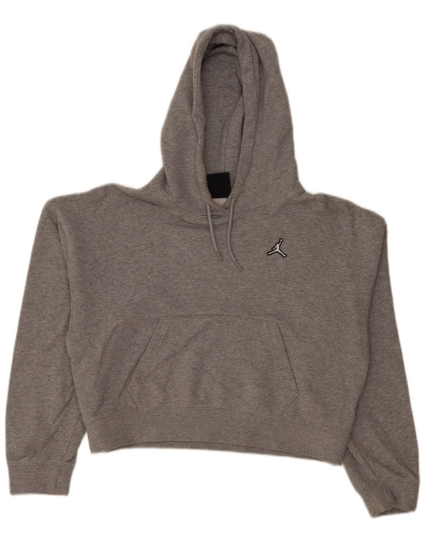 Jordan Womens Crop Loose Fit Hoodie Jumper UK 10 Small Grey Cotton