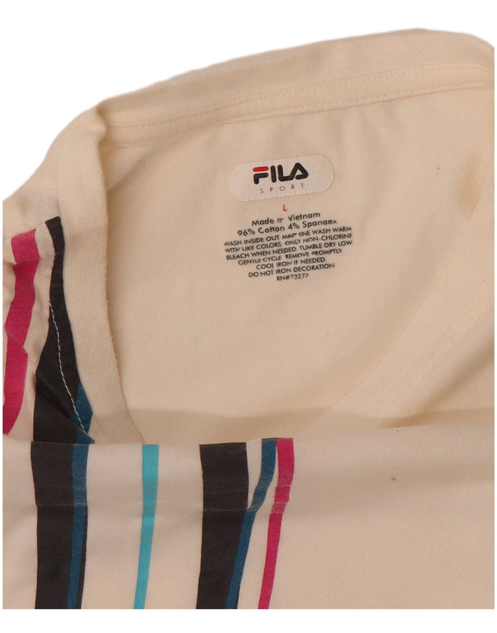 Fila Womens T-Shirt Top UK 14 Large Off White Striped Cotton
