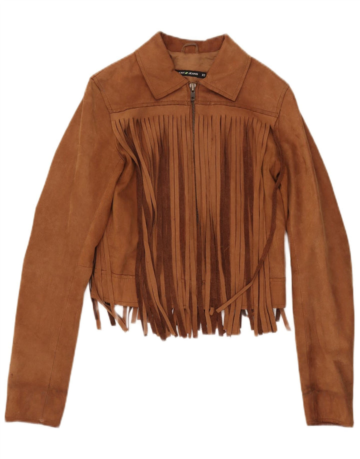 Dkny Womens Crop Suede Jacket UK 6 XS Beige Leather