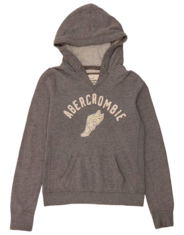 Abercrombie & Fitch Womens Graphic Hoodie Jumper UK 12 Medium Grey Cotton