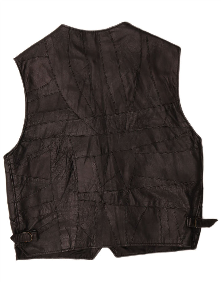 Vintage Mens Leather Waistcoat Large Black Patchwork