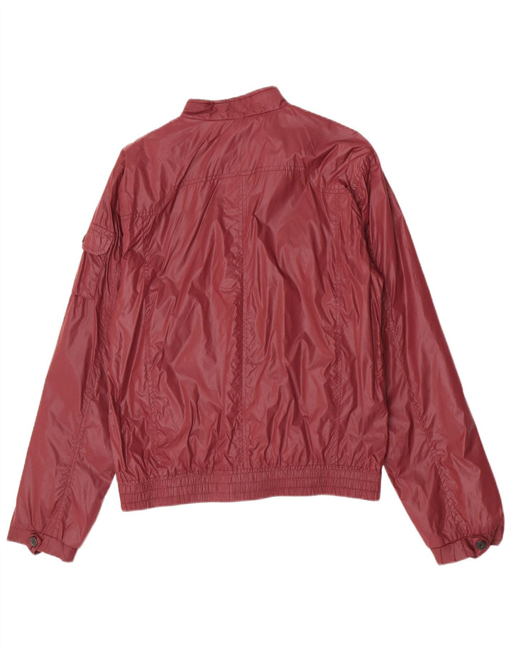 Zara Mens Bomber Jacket UK 40 Large Burgundy Nylon