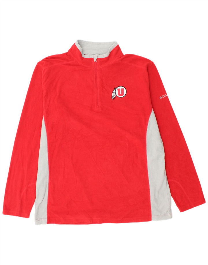COLUMBIA Mens Zip Neck Fleece Jumper XL Red Colourblock Polyester