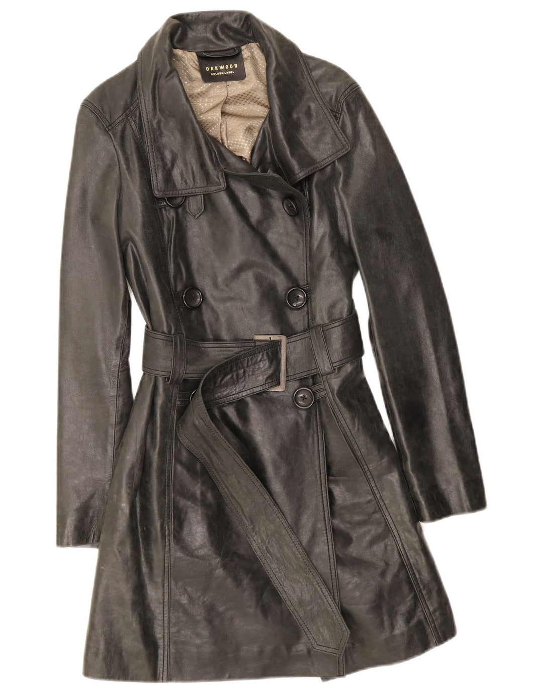 Oakwood Womens Trench Leather Coat UK 14 Medium Black