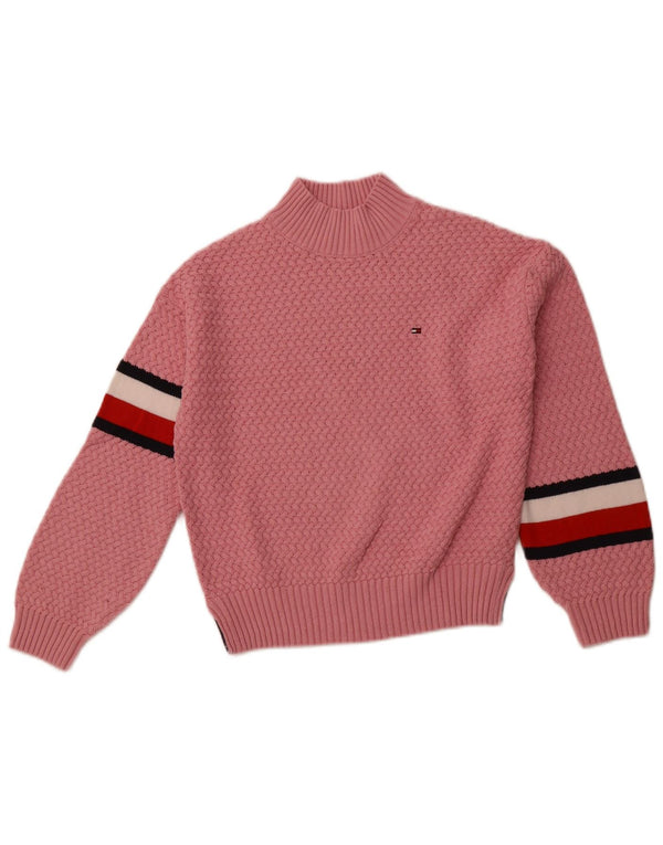 TOMMY HILFIGER Girls Turtle Neck Jumper Sweater 11-12 Years Pink Striped