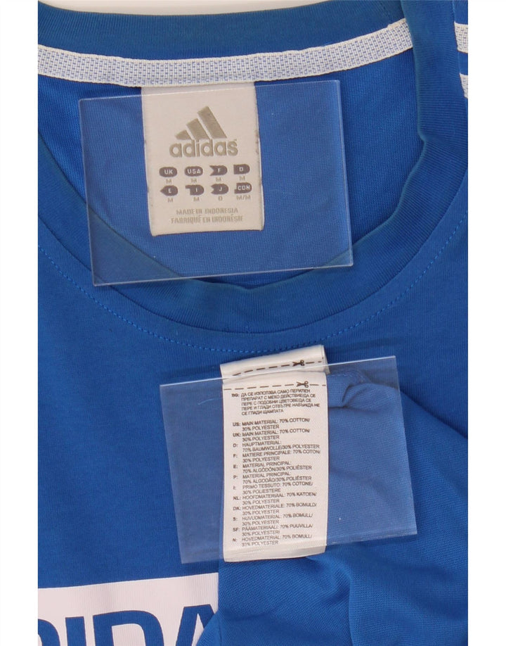 ADIDAS Mens Graphic T-Shirt Top Medium Blue Cotton Vintage Adidas and Second-Hand Adidas from Messina Hembry 