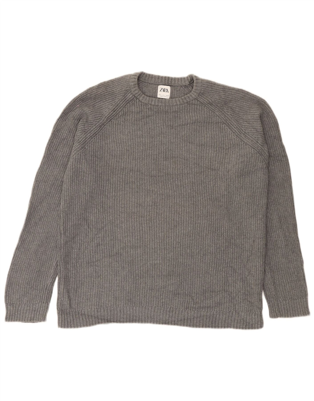 Zara Mens Crew Neck Jumper Sweater Large Grey Cotton