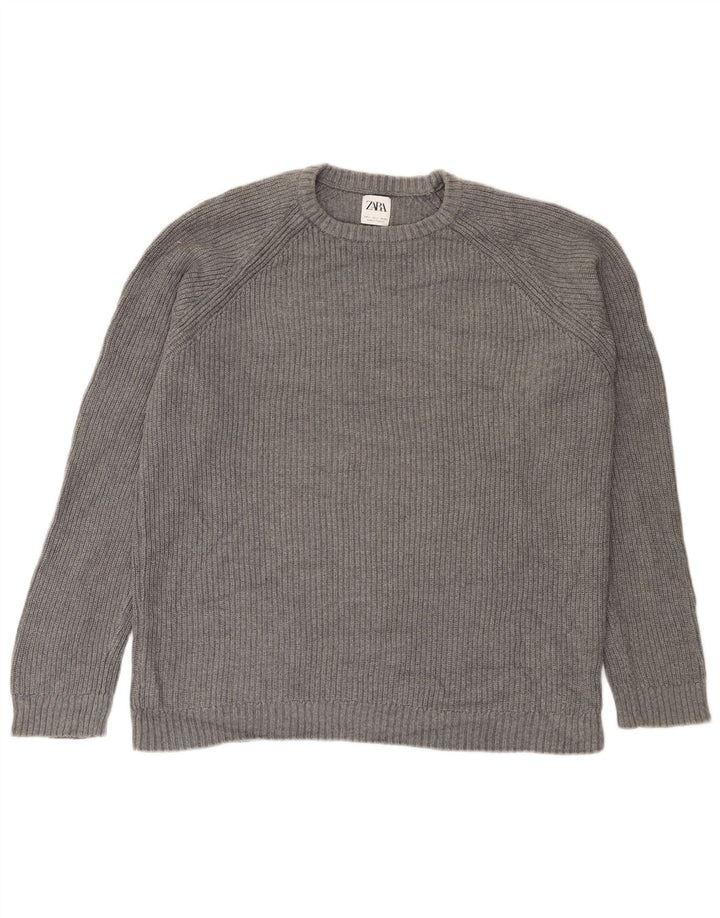 Zara Mens Crew Neck Jumper Sweater Large Grey Cotton