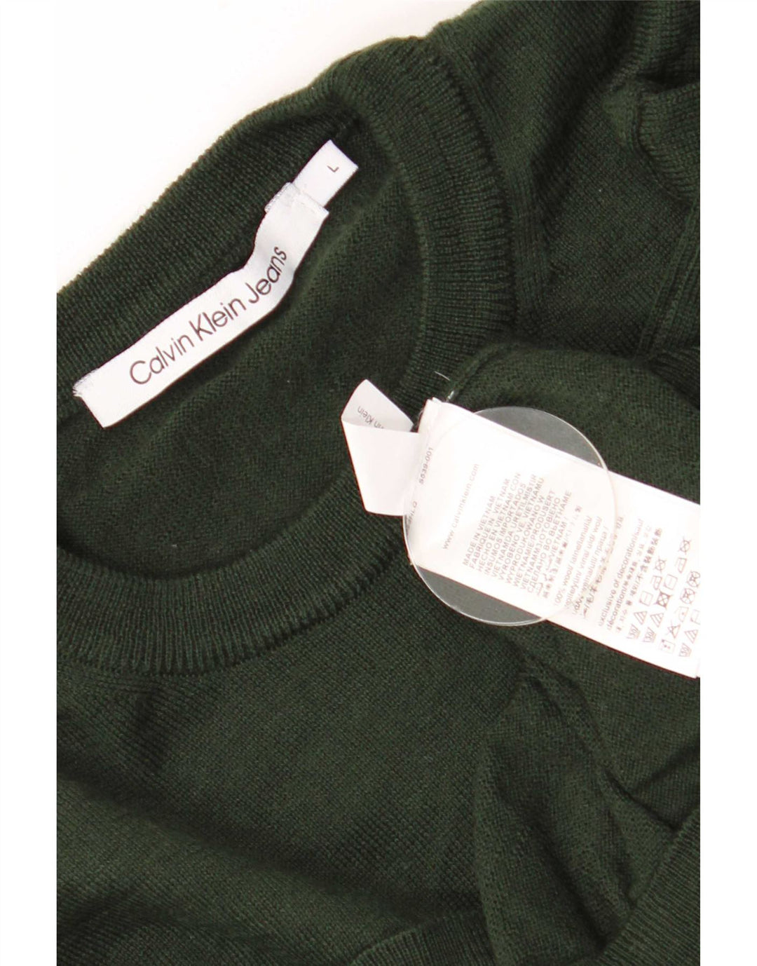 Calvin Klein Jeans Mens Crew Neck Jumper Sweater Large Khaki Wool