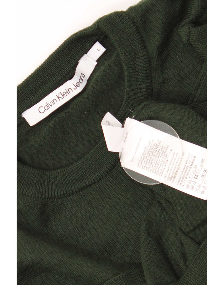 Calvin Klein Jeans Mens Crew Neck Jumper Sweater Large Khaki Wool