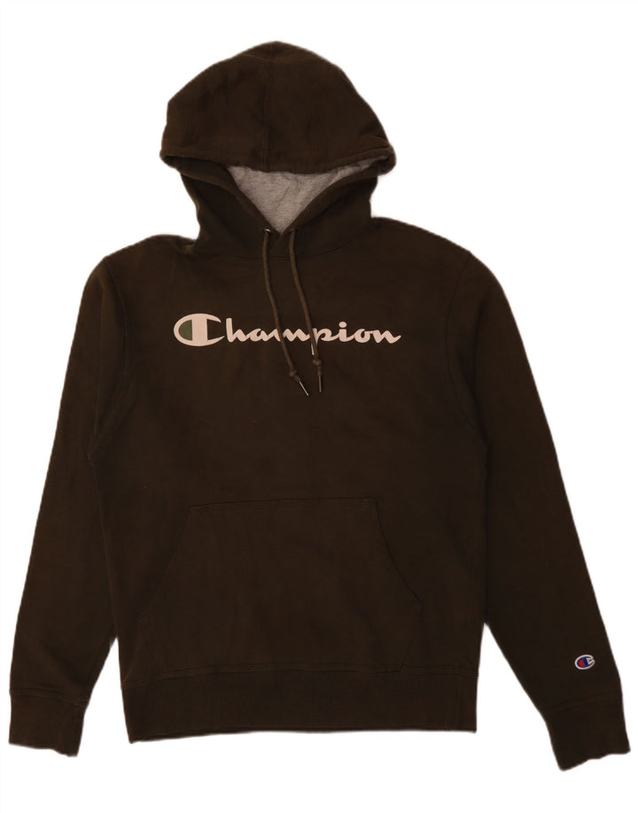 Champion Mens Graphic Hoodie Jumper Small Khaki Cotton