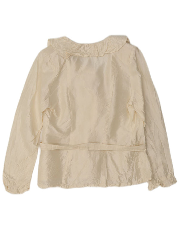 Vintage Womens Ruffle Front Shirt Blouse UK 10 Small Off White