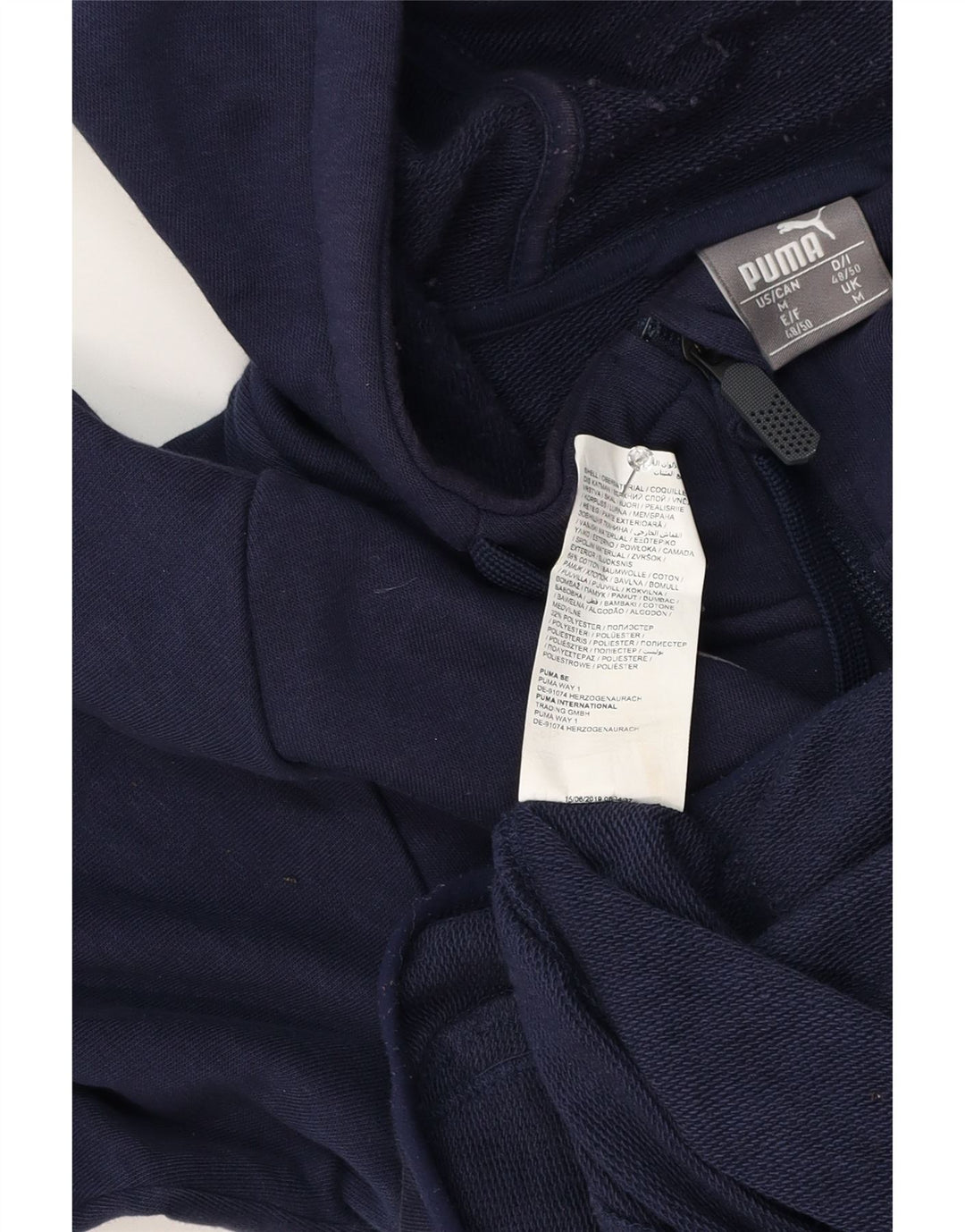 Puma Mens Zip Hoodie Sweater Medium Navy Blue Cotton