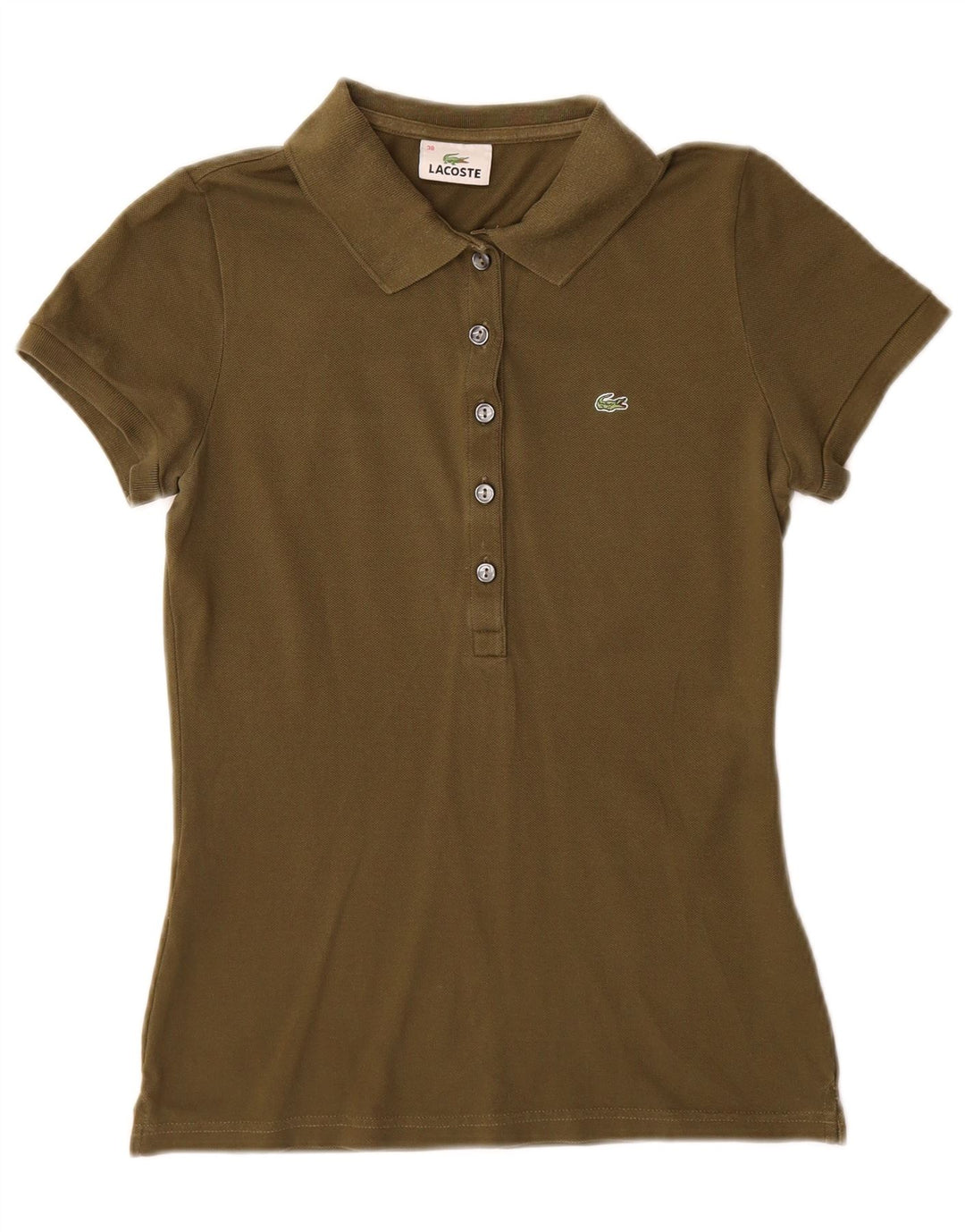 Lacoste Womens Polo Shirt Size 38 Medium Khaki Cotton
