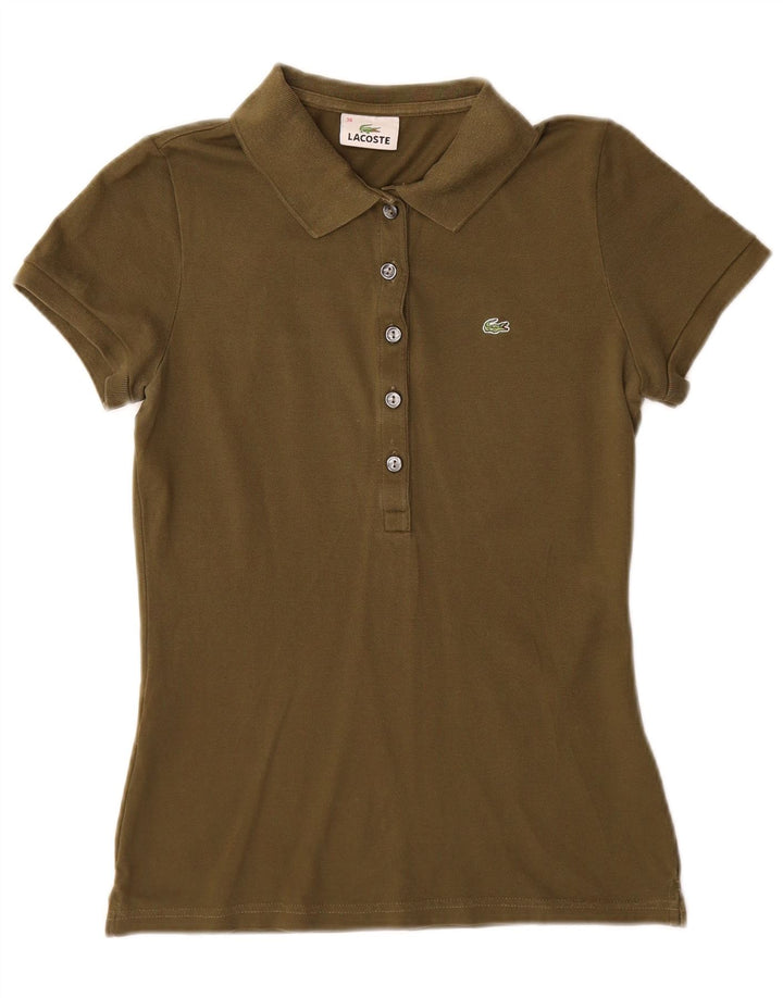Lacoste Womens Polo Shirt Size 38 Medium Khaki Cotton