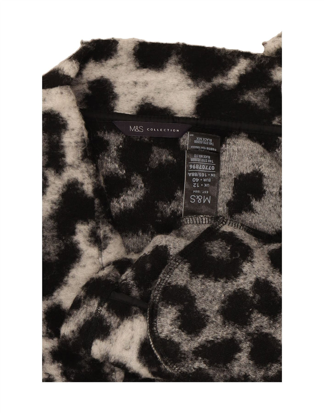 MARKS & SPENCER Womens Cardigan Sweater UK 12 Medium Black Animal Print Vintage Marks & Spencer and Second-Hand Marks & Spencer from Messina Hembry 