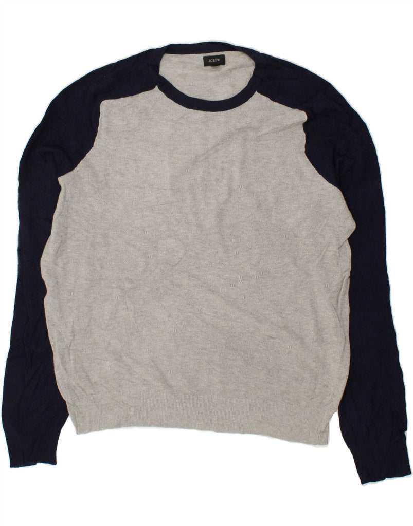 J. CREW Mens Crew Neck Jumper Sweater Large Grey Colourblock Cotton | Vintage J. Crew | Thrift | Second-Hand J. Crew | Used Clothing | Messina Hembry 