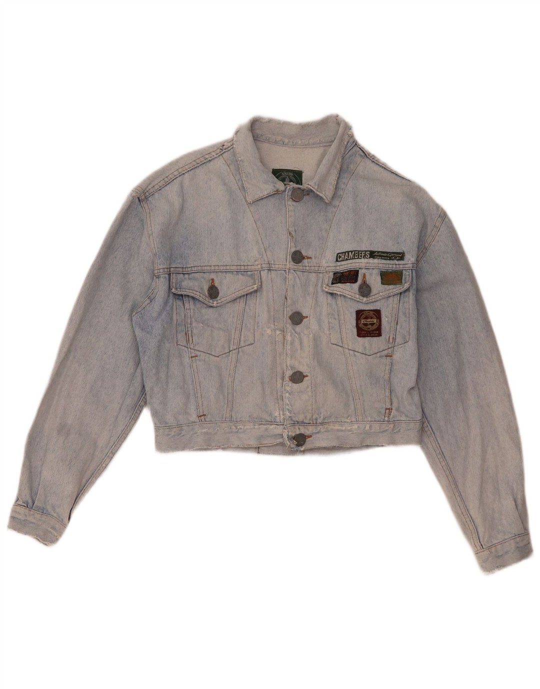 CHAMBERS Womens Crop Denim Jacket UK 16 Large Blue