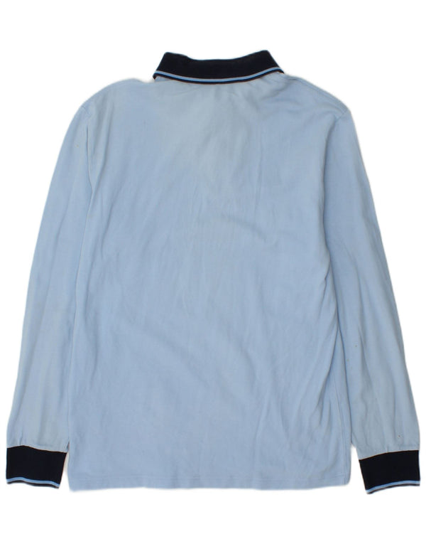 Fred Perry Mens Long Sleeve Rugby Polo Shirt Medium Blue Colourblock Cotton