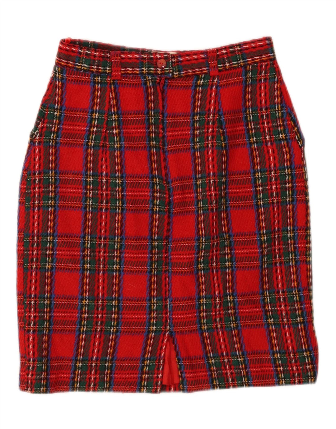 Vintage Womens Pencil Skirt W24 Small Red Plaid