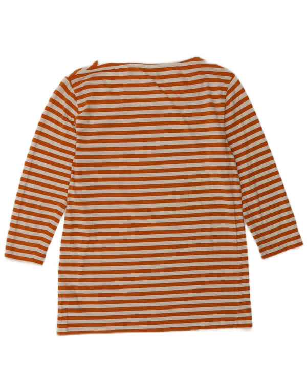 Cos Womens Top 3/4 Sleeve UK 10 Small Orange Striped Cotton
