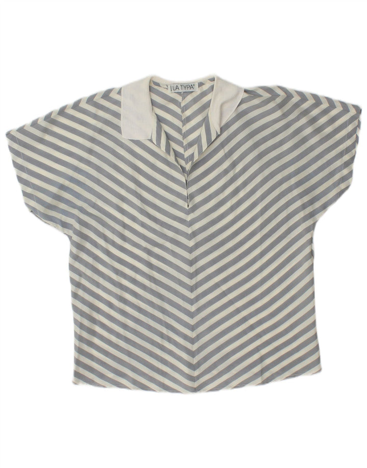 Vintage Womens Short Sleeve Pullover Shirt Blouse UK 14 Medium Grey Striped