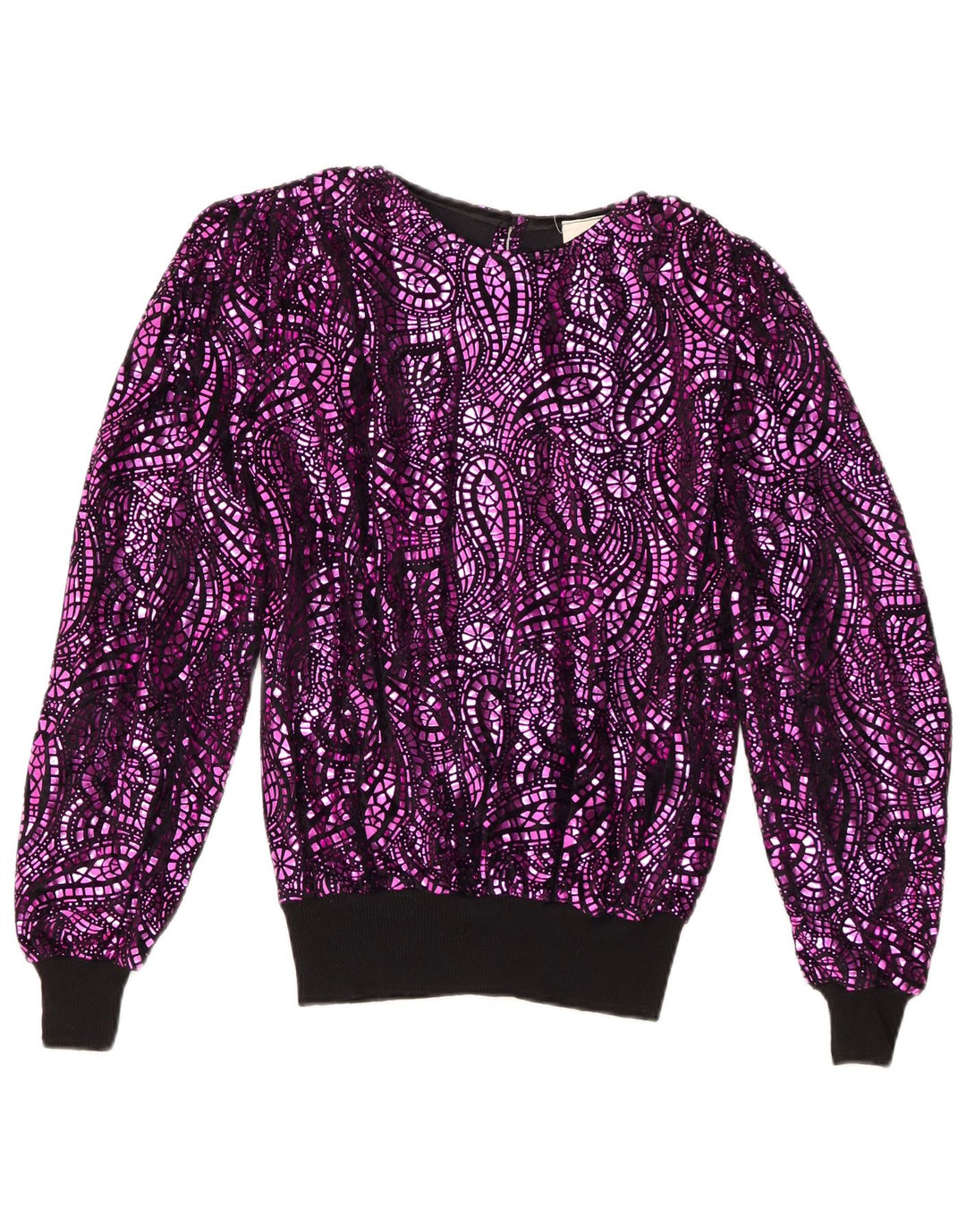 Vintage Womens Oversized Blouse Top EU 38 Medium Purple Paisley Acetate