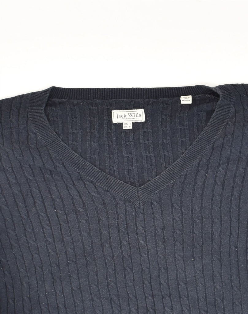 JACK WILLS Womens V-Neck Jumper Sweater UK 12 Medium  Navy Blue Cotton | Vintage Jack Wills | Thrift | Second-Hand Jack Wills | Used Clothing | Messina Hembry 